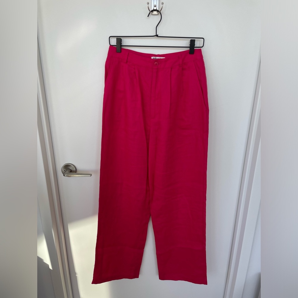 Reformation 100% linen Hot Pink Wide-Leg Trousers